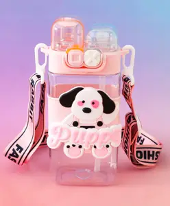 Fab N Funky Puppy Dual Straw Sipper Bottle 550ml - Pink| BPA Free| Leak-Resistant & Freezer Safe| Ideal for School, Home & Travel| for School Going Boys & Girls