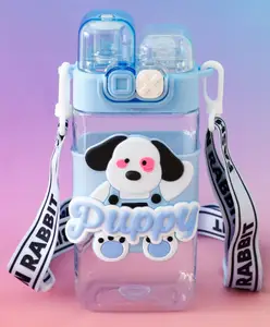 Fab N Funky Puppy Dual Straw Sipper Bottle 550ml - Blue| BPA Free| Leak-Resistant & Freezer Safe| Ideal for School, Home & Travel| for School Going Boys & Girls