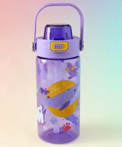 Fab N Funky Arctic World Straw Sipper Bottle 600ml - Purple| BPA Free| Leak-Resistant & Freezer Safe| Ideal for School, Home & Travel| For School Going Boys & Girls