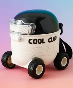 Fab N Funky Cool Cup Trolley shape Straw Water Bottle 550ML - White| BPA Free| Leak Resistant & Freezer Safe| Sipper for School Going Boys & Girls