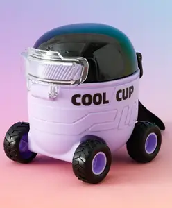 Fab N Funky Cool Cup Trolley shape Straw Water Bottle 550ML - Purple| BPA Free| Leak Resistant & Freezer Safe| Sipper for School Going Boys & Girls