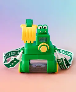 Fab N Funky Construction Vehicle Style Kids Straw Water Bottle 500ml - Green| Leak-Resistant| Sipper Bottle with Strap| for School, Travel & Outdoor| Ideal for School Going Boys & Girls