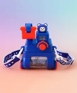 Fab N Funky Construction Vehicle Style Kids Straw Water Bottle 500ml - Blue| Leak-Resistant| Sipper Bottle with Strap| for School, Travel & Outdoor| Ideal for School Going Boys & Girls