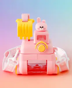 Fab N Funky Construction Vehicle Style Kids Straw Water Bottle 500ml - Pink| Leak-Resistant| Sipper Bottle with Strap| for School, Travel & Outdoor| Ideal for School Going Boys & Girls