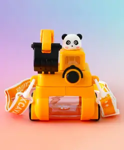 Fab N Funky Construction Vehicle Style Kids Straw Water Bottle 500ml - Yellow| Leak-Resistant| Sipper Bottle with Strap| for School, Travel & Outdoor| Ideal for School Going Boys & Girls