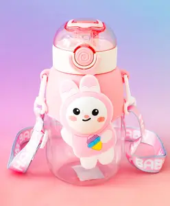 Fab N Funky Cute Bunny Straw Sipper Bottle 680ml - Pink| BPA Free| Leak-Resistant & Freezer Safe| Ideal for School, Home & Travel| for School Going Boys & Girls