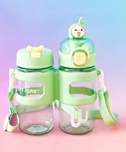 Fab N Funky Bunny Theme Set of 2 Water Bottle - Green| 500ml x 2| BPA Free| Leak-Resistant & Freezer Safe| Ideal for School, Home & Travel| for School Going Boys & Girls