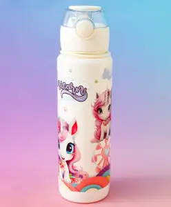 Fab N Funky Baby Unicorn Straw Sipper Bottle 700ml White| BPA Free| Leak-Resistant & Freezer Safe| Ideal for School, Home & Travel| for Boys & Girls