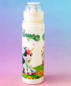 Fab N Funky Baby Unicorn Straw Sipper Bottle 700ml White| BPA Free| Leak-Resistant & Freezer Safe| Ideal for School, Home & Travel| for Boys & Girls