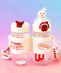 Fab N Funky Bunny Theme Set of 2 Water Bottle - White| 500ml x 2| BPA Free| Leak-Resistant & Freezer Safe| Ideal for School, Home & Travel| for School Going Boys & Girls