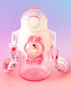 Fab N Funky Bunny Bear Straw Sipper Bottle 650ml - Pink| BPA Free| Leak-Resistant & Freezer Safe| Ideal for School, Home & Travel| Wate Bottle for School Going Boys & Girls
