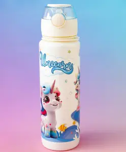 Fab N Funky Baby Unicorn Straw Sipper Bottle 700ml White| BPA Free| Leak-Resistant & Freezer Safe| Ideal for School, Home & Travel| for Boys & Girls
