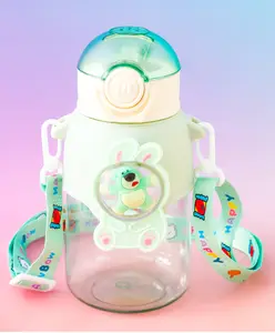 Fab N Funky Bunny Bear Straw Sipper Bottle 650ml - Green| BPA Free| Leak-Resistant & Freezer Safe| Ideal for School, Home & Travel| Wate Bottle for School Going Boys & Girls