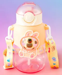 Fab N Funky Bunny Bear Straw Sipper Bottle 650ml - Beige| BPA Free| Leak-Resistant & Freezer Safe| Ideal for School, Home & Travel| Wate Bottle for School Going Boys & Girls