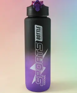 Fab N Funky Sports Sipper Bottle 1000ML - Black Purple| BPA Free| Leak Resistant & Freezer Safe| Straw Water Bottle for School going Boys & Girls