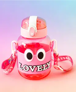 Fab N Funky Cute Cartoon Kids Water Bottle 650 ml with Straw - Pink| Leak-Resistant| Flip-Top Sipper Bottle with Strap| for School, Travel & Outdoor Use