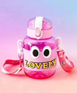 Fab N Funky Cute Cartoon Kids Water Bottle 650 ml with Straw - Purple| Leak-Resistant| Flip-Top Sipper Bottle with Strap| for School, Travel & Outdoor Use