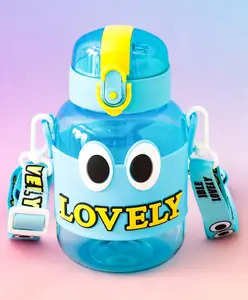 Fab N Funky Cute Cartoon Kids Water Bottle 650 ml with Straw - Light Blue| Leak-Resistant| Flip-Top Sipper Bottle with Strap| for School, Travel & Outdoor Use