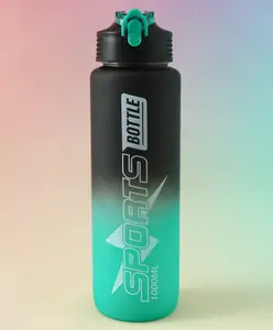 Fab N Funky Sports Sipper Bottle 1000ML - Black Green| BPA Free| Leak Resistant & Freezer Safe| Straw Water Bottle for School going Boys & Girls