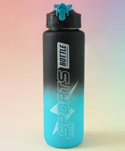 Fab N Funky Sports Sipper Bottle 1000ML - Black Blue| BPA Free| Leak Resistant & Freezer Safe| Straw Water Bottle for School going Boys & Girl