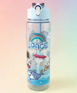 Fab N Funky Little Astronaut Straw Sipper Water Bottle 800ML - Blue| BPA Free| Leak Resistant & Freezer Safe| Water Bottle for School Going Boys & Girls