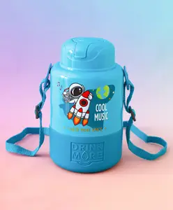 Fab N Funky Music Astronaut Play Straw Sipper Bottle 1000 ml with Strap - Blue| BPA Free| Ideal for School, Home & Travel|Freezer Safe| Lightweight & Leak Resistant| Boys & Girls