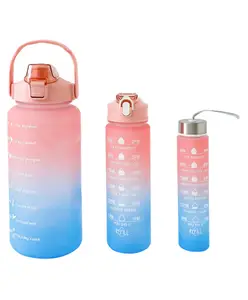 Fab N Funky Sports Straw Sipper Bottle 3Pcs 2000ml,750ml,250ml - Pink & Blue| BPA Free| Leak-Resistant & Freezer Safe| Ideal for School, Home & Travel