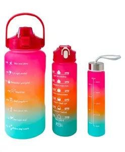 Fab N Funky Sports Straw Sipper Bottle 3Pcs 2000ml,750ml,250ml - Fuchsia & Blue| BPA Free| Leak-Resistant & Freezer Safe| Ideal for School, Home & Travel