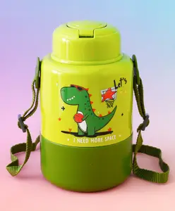 Fab N Funky Dino Dunk Straw Sipper Bottle 1000 ml with Strap- Green| BPA Free| Ideal for School, Home & Travel| Lightweight & Leak Resistant, Freezer safe| For Boys & Girls