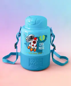 Fab N Funky Astronaut Straw Sipper Bottle 1000 ml with Strap- Blue| BPA Free| Ideal for School, Home & Travel| Lightweight & Leak Resistant, Freezer safe| For Boys & Girls
