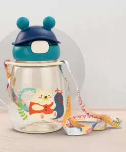 Baybee SnowSip Baby Sipper Bottle with Straw for Kids | Spill Proof & BPA Free Safe Sipper 540ml | Cute Cartoon Design Smooth Sipping & Adjustable Strap | Water Bottle for School Kids Boys Girls(Blue)