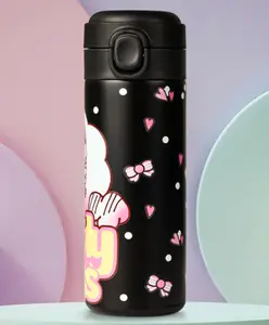 BAYBEE Stainless Steel Kids Sipper Water Bottle 420ml | Spill-Proof, BPA Free Insulated Sipper for Hot & Cold Drinks | One Hand Flip Lid, Non-Skid Base, Drinking Water Bottle for Boys Girls (Black)