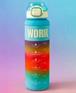 Fab N Funky Motivational Water Bottle with Straw Blue - 1000 ml | BPA Free, Freezer Safe & Leak-Resistant| Reusable Hydration Bottle for Gym, School & Outdoor Use