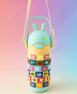 Fab N Funky Bunny Lid Number Puzzle Straw Sipper Bottle for Kids - 520 ml - Green| Leak Resistant & BPA Free| Freezer Safe School Straw Water Bottle for Boys & Girls