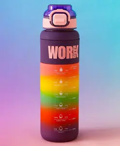 Fab N Funky Motivational Water Bottle with Straw - Purple| BPA Free, Freezer Safe & Leak-Resistant| Reusable Hydration Bottle for Gym, School & Outdoor Use