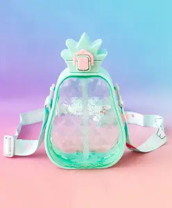 Fab N Funky Pineapple Design Kids Straw Water Bottle 600 ml - Blue| Leak-Resistant BPA Free Freezer Safe Sipper Bottle with Adjustable Strap| Sipper Bottle for School, Picnic & Travel for Boys & Girls