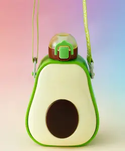 Fab N Funky Avocado Design Kids Straw Water Bottle 600 ml-Green| Leak-Resistant BPA Free Freezer Safe Sipper Bottle with Adjustable Strap| Sipper Bottle for School, Picnic & Travel for Boys & Girls