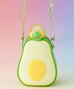 Fab N Funky Avocado Design Kids Straw Water Bottle 600 ml-Green| Leak-Resistant BPA Free Freezer Safe Sipper Bottle with Adjustable Strap| Sipper Bottle for School, Picnic & Travel for Boys & Girls