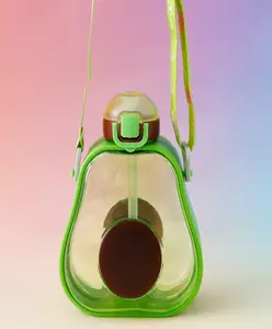 Fab N Funky Avocado Design Kids Straw Water Bottle 600 ml -Green| Leak-Resistant BPA Free Freezer Safe Sipper Bottle with Adjustable Strap| Sipper Bottle for School, Picnic & Travel for Boys & Girls
