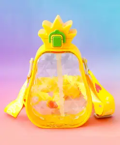 Fab N Funky Pineapple Design Kids Straw Water Bottle 600 ml - Yellow| Leak-Resistant BPA Free Freezer Safe Sipper Bottle with Adjustable Strap| Sipper Bottle for School, Picnic & Travel for Boys & Girls