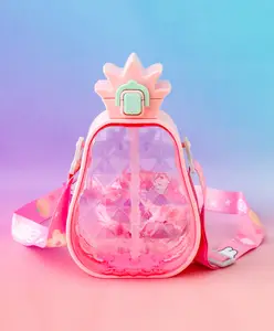 Fab N Funky Pineapple Design Kids Straw Water Bottle 600 ml - Pink| Leak-Resistant BPA Free Freezer Safe Sipper Bottle with Adjustable Strap| Sipper Bottle for School, Picnic & Travel for Boys & Girls