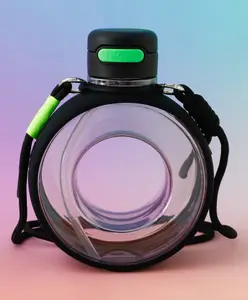 Fab N Funky Round Straw Sipper Bottle with Strap - 750 ml - Black| Stylish Push-Button Lid| BPA Free| Ideal for School, Home & Travel| Lightweight, Leak Resistant & Freezer safe