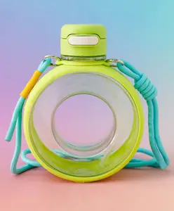 Fab N Funky Round Straw Sipper Bottle with Strap - 750 ml - Green| Stylish Push-Button Lid| BPA Free| Ideal for School, Home & Travel| Lightweight, Leak Resistant & Freezer safe