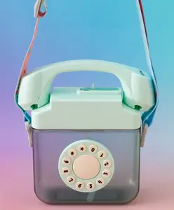 Fab N Funky Retro Dial Design Kids Water Bottle 400 ml - Green| BPA Free Leak-Resistant Freezer Safe Sipper Bottle with Straw & Adjustable Strap| Lightweight School Bottle for Boys & Girls