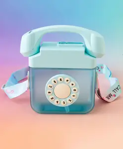 Fab N Funky Retro Dial Design Kids Water Bottle 400 ml - Blue| BPA Free Leak-Resistant Freezer Safe Sipper Bottle with Straw & Adjustable Strap| Lightweight School Bottle for Boys & Girls