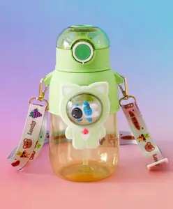 Fab N Funky Astronaut Kids Straw Water Bottle 650 ml Green| Leak-Resistant BPA Free Freezer Safe Sipper Bottle with Adjustable Strap| School Water Bottle for Boys & Girls