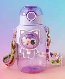 Fab N Funky Astronaut Kids Straw Water Bottle 650 ml Purple| Leak-Resistant BPA Free Freezer Safe Sipper Bottle with Adjustable Strap| School Water Bottle for Boys & Girls