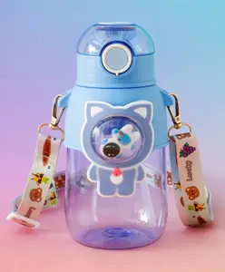 Fab N Funky Astronaut Kids Straw Water Bottle 650 ml Blue| Leak-Resistant BPA Free Freezer Safe Sipper Bottle with Adjustable Strap| School Water Bottle for Boys & Girls
