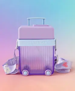 Fab N Funky Kids Straw Water Bottle with Trolley Wheels & Shoulder Strap 450ml - Purple| BPA-Free, Leak-Resistant & Freezer Safe| School Sipper Bottle for Boys & Girls