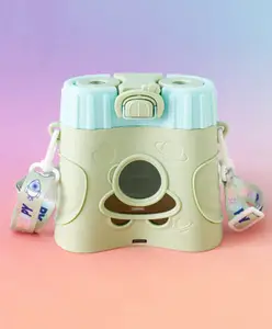 Fab N Funky Cute Binocular Design Kids Straw Water Bottle 580 ml Green| BPA Free| Leak-Resistant| Freezer Safe| Sipper Bottle with Straw & Adjustable Strap for Boys & Girls